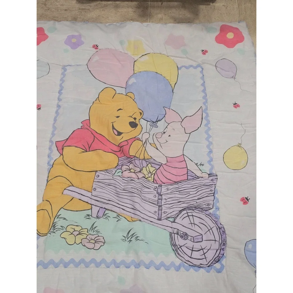 Vintage Winnie the Pooh Crib Comforter Piglet Wheelbarrow Wagon Reversible Rare